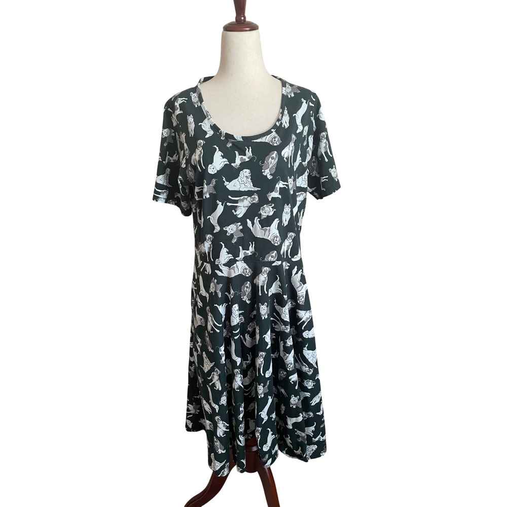 Svaha USA Dogs AOP MIDI Green Organic Cotton Dog Print Fit Dress Large Lagenlook